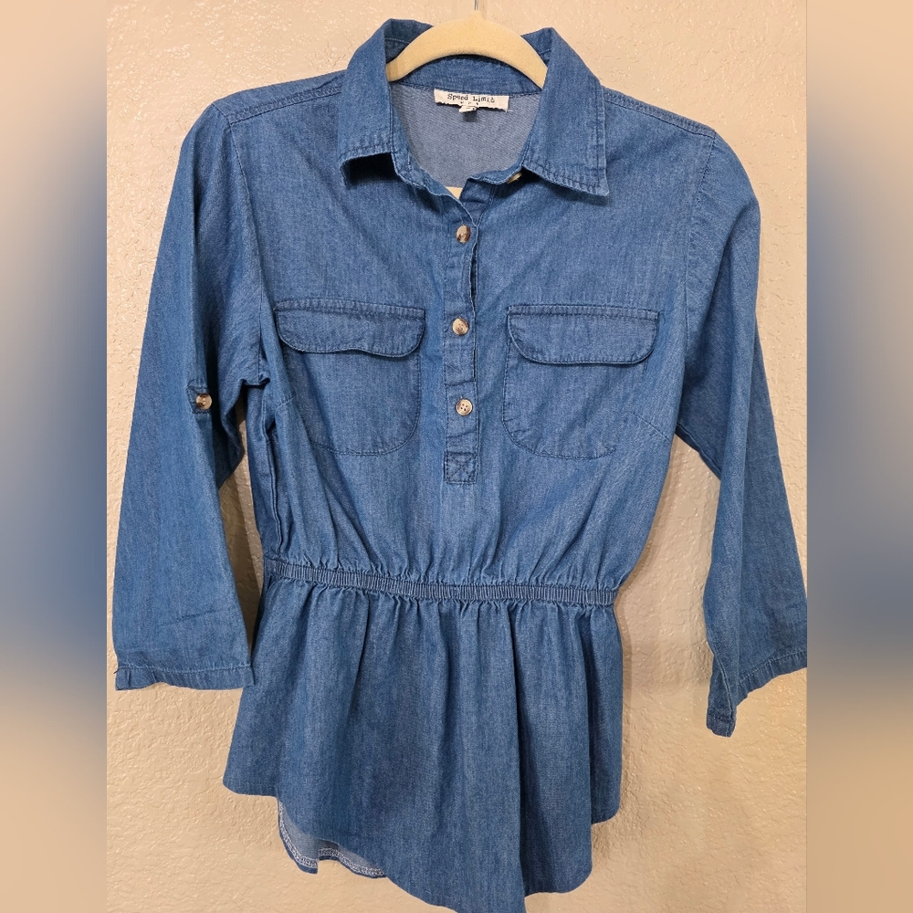 Denim Blue Women's Cinched Waist Top